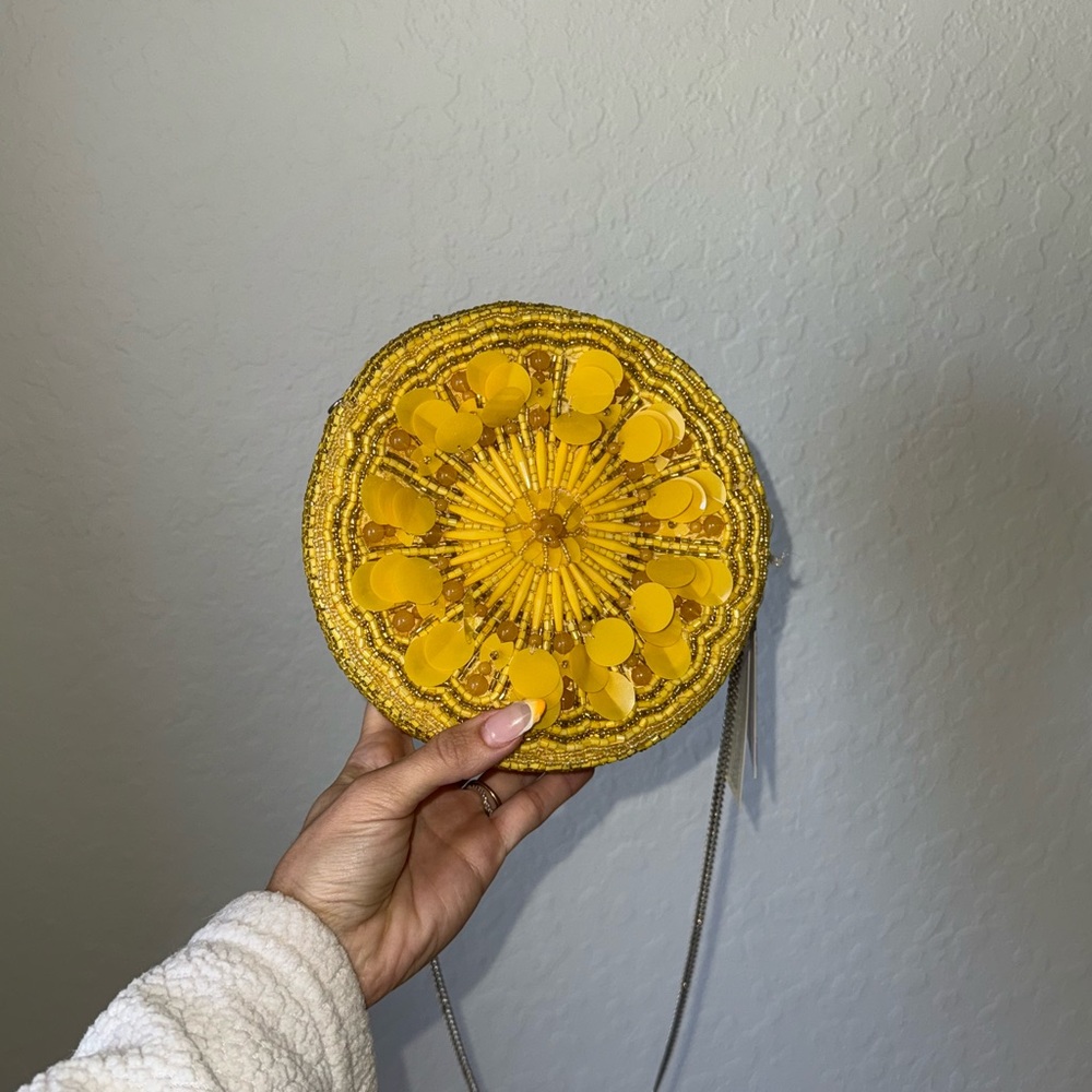Yellow Beaded Round crossbody bag